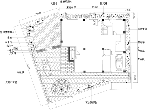 别墅庭院景观平面图 植物种植绿化配置cad施工图