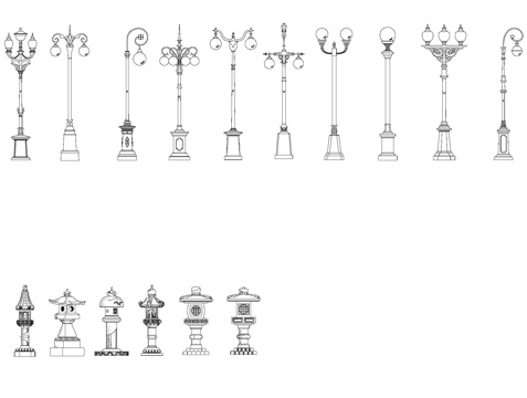 园林景观灯具立面CAD施工图集cad施工图