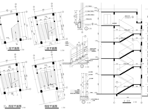 双跑楼梯节点 扶手 不锈钢栏杆cad施工图