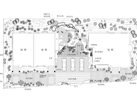 别墅庭院景观平面图cad施工图