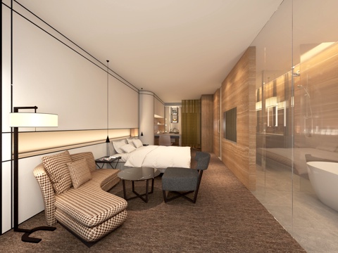  酒店客房 淋浴间 双人间 标准间 卫生间3d模型 