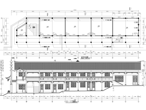 寺庙 厢房仿古建筑 川东北民居风格 二层钢混木结构cad施工图