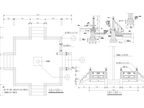 中式升旗台 汉白玉望柱栏杆cad施工图