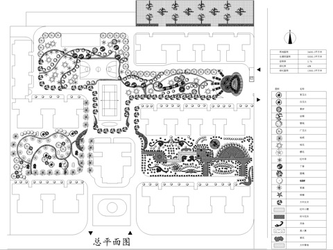 居住区景观植物种植绿化配置小区规划总平面图cad施工图