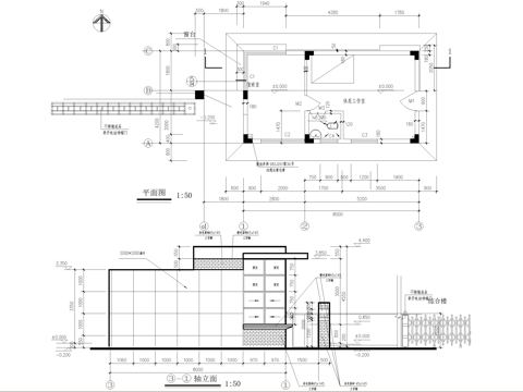 门卫室建筑 入口大门 值班休息工作室 传达室门房警卫室cad施工图