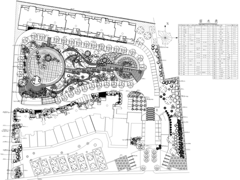 居住区景观植物种植绿化配置小区绿地平面图 苗木表cad施工图