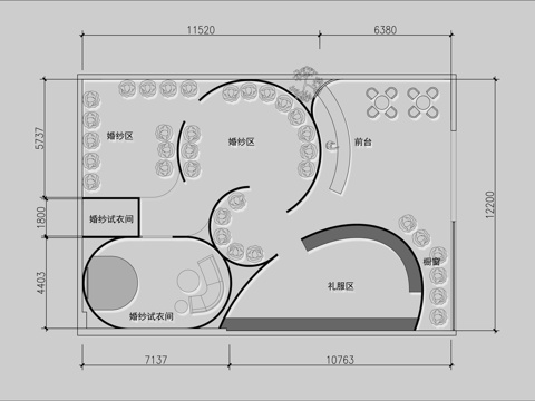 创意婚纱店 最新平面施工图设计cad施工图