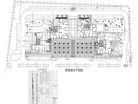 居住区景观小区架空层平面图 植物种植绿化配置 苗木表cad施工图