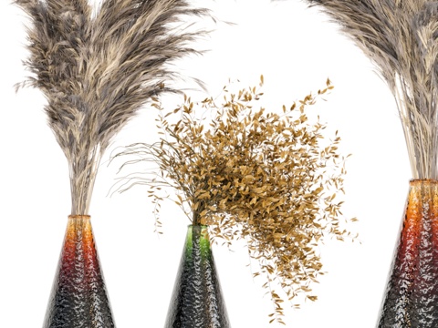  干花10 - 干花套装 芒草配玻璃瓶3d模型 