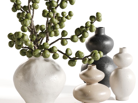  艺术花瓶中的绿无花果枝3d模型 