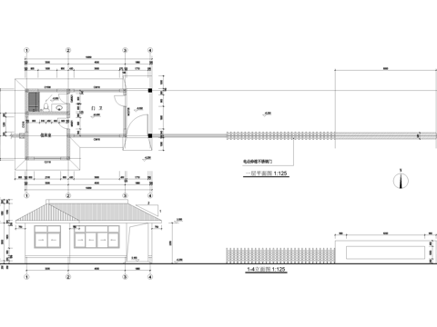 门卫室建筑 入口大门 传达室保安室门房 值班室警卫室岗亭cad施工图