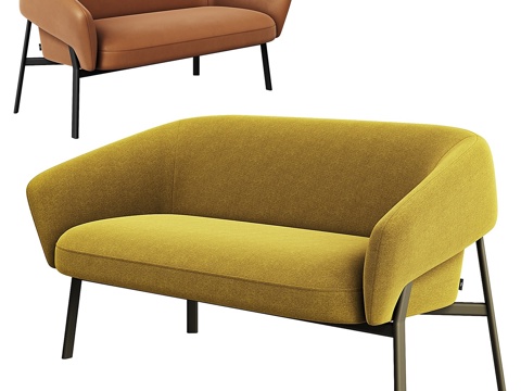  现代简约双人沙发 双人沙发 简约沙发 客厅沙发 黄色沙发3d模型 