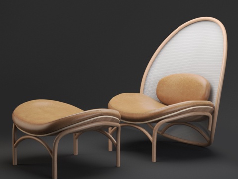  TON品牌Chips休闲椅带脚凳3d模型 