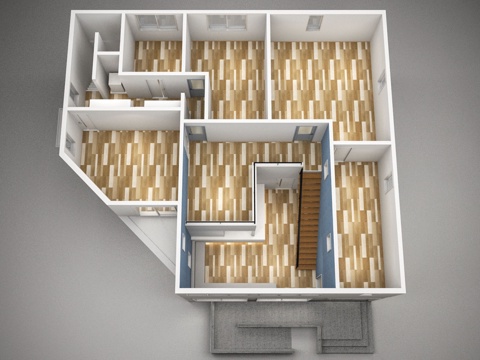  鸟瞰二层 别墅户型图 鸟瞰户型图3d模型 