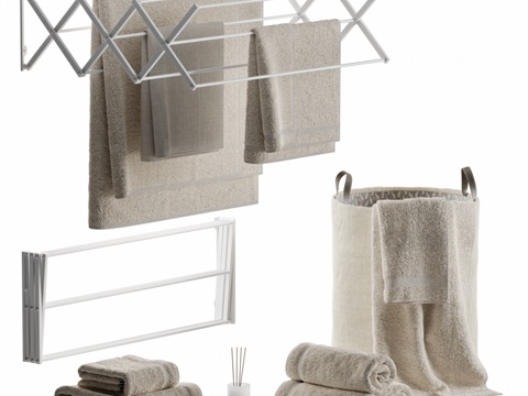  带洗衣篮和烘干机的浴室装饰3d模型 