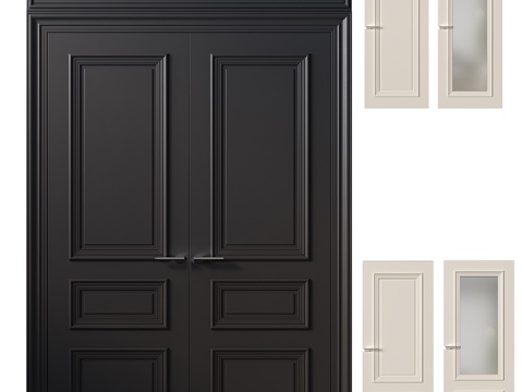  现代简约入户门 卧室门 双开门 玻璃门3d模型 