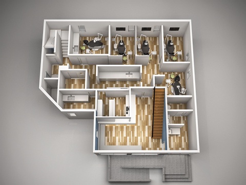  鸟瞰牙科诊所 鸟瞰医院户型图3d模型 