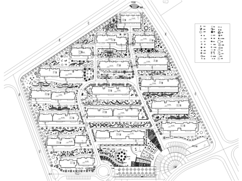 居住区景观植物种植绿化配置小区规划平面图cad施工图