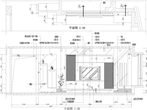 客厅电视背景墙节点cad施工图