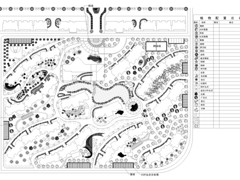 居住区景观规划植物种植绿化配置小区平面图 苗木配置表cad施工图