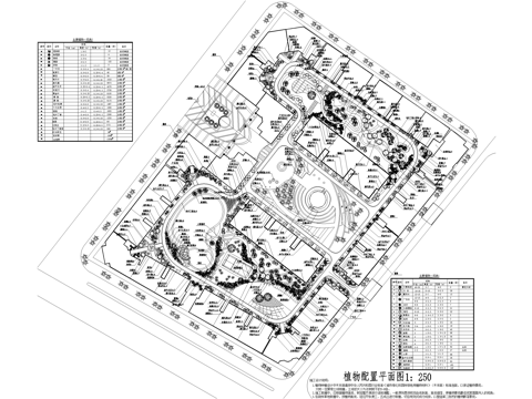 居住区景观规划植物种植绿化配置小区平面图 苗木配置表cad施工图