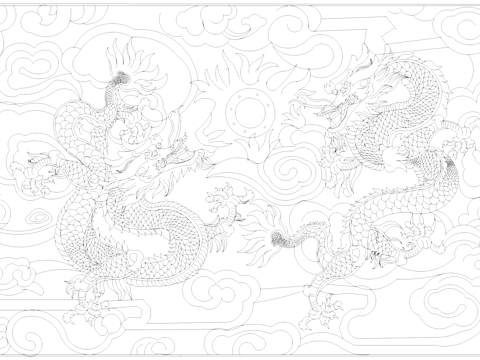双龙戏珠中式纹样横纹CAD图块cad施工图