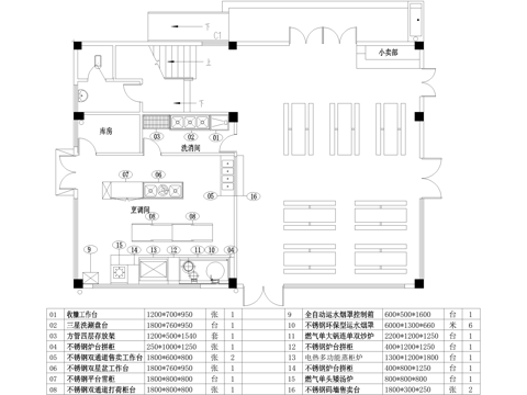后厨平面系统图 水电照明排烟 食堂餐厅饭堂 厨房cad施工图
