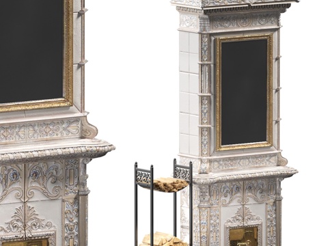  带木材储藏的经典壁炉3d模型 