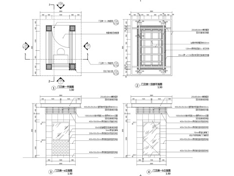 特色大门出入口门卫岗亭景观CAD施工图集 4套cad施工图