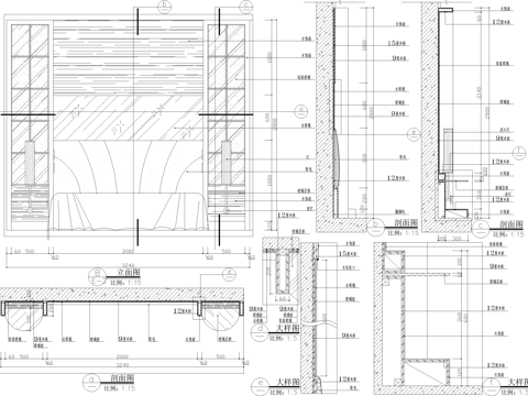 卧室客房背景墙节点cad施工图