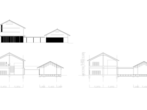 文化馆商业街平面配置图立面剖面图cad施工图