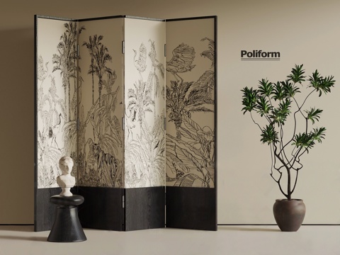  中古风屏风3d模型 