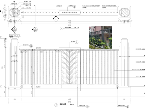 铁艺围墙 居住区格栅围挡 实体围墙cad施工图