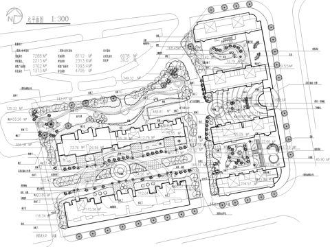 居住区景观植物种植绿化配置小区规划总平面图cad施工图