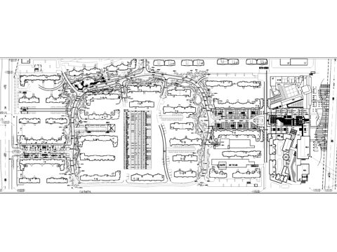  西安白桦林小区主干道及周边景观植物平面CAD施工图cad施工图 