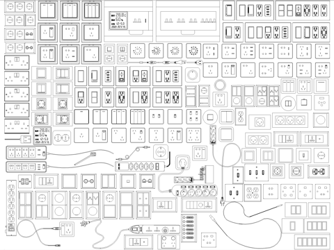开关插座 智能面板电箱 插板插排插头cad施工图