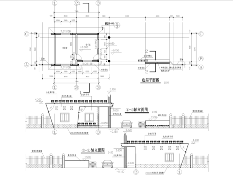 门卫室建筑 入口大门 会客室休息室 传达室门房值班室 警卫室cad施工图