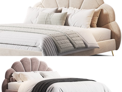  Casaspace 品牌Figueroa米色麂皮床3d模型 