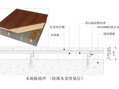木地板 防腐木龙骨基层cad施工图cad施工图