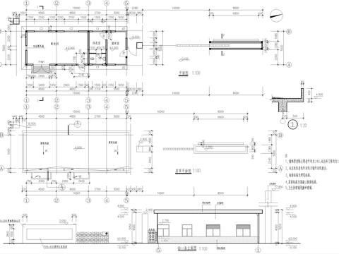 门卫室建筑入口大门 值班休息室配电间 门房传达室保安室警卫室cad施工图
