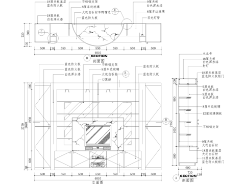 客厅电视背景墙节点 置物架电视柜cad施工图