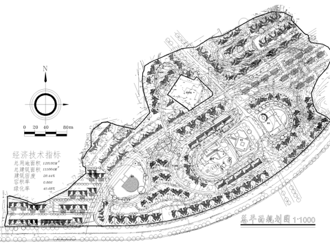乡村规划村镇居住区规划总平面图cad施工图