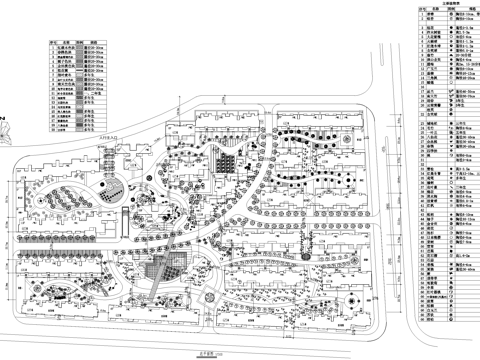 居住区景观规划植物种植绿化配置小区平面图 苗木表cad施工图