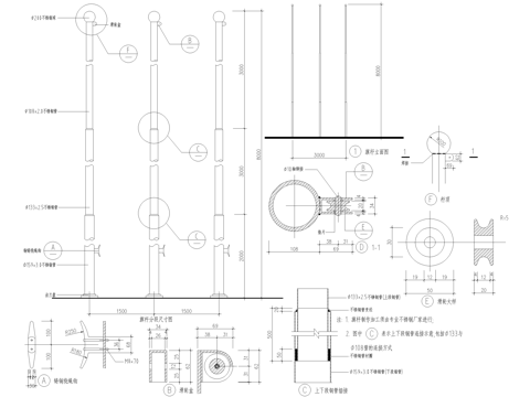 升旗台 旗杆节点 柱基础 绕绳钩 滑轮盒cad施工图