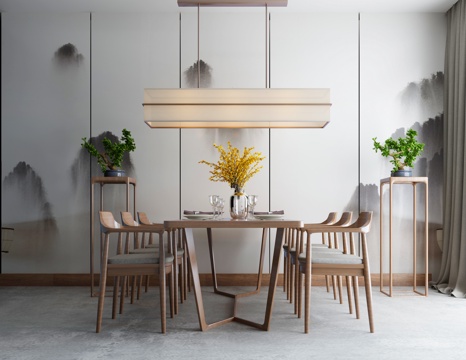  新中式餐桌椅组合3d模型 