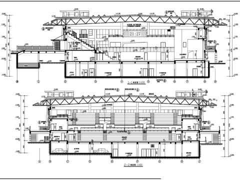 青岛一中校改体育馆平立剖面建筑CAD施工图集cad施工图