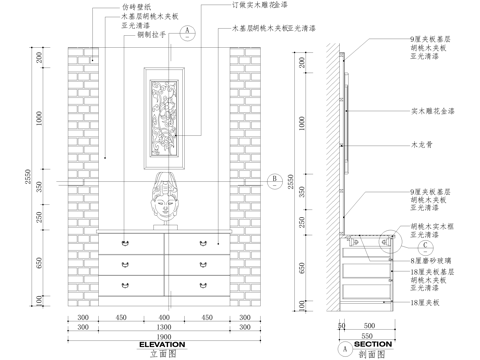 玄关隔断节点 柜子cad施工图
