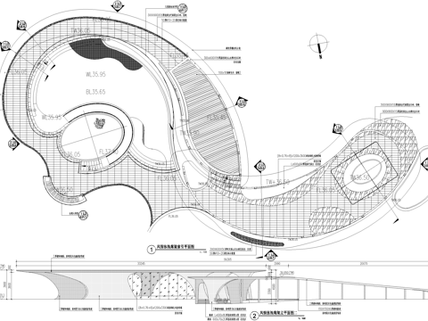 现代异形廊架 弧形廊架 钢结构廊架 风雨连廊cad施工图