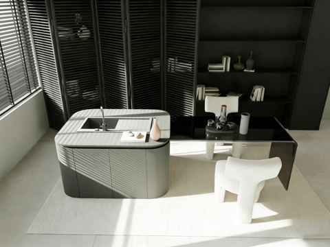 现代简约 吧台 吧台椅 餐厨一体 中岛模型su模型