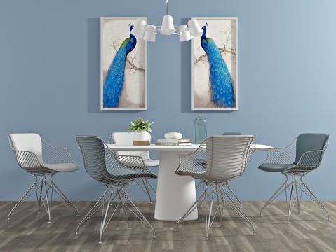  北欧餐桌椅组合 椅子 吊灯 装饰画3d模型 